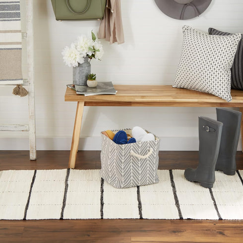 DII Large Round Herringbone Storage Bin with Handles, Small Square, Gray Polyester