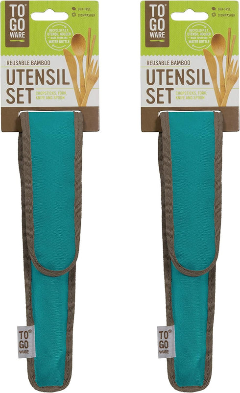 Reusable Bamboo Travel Utensils with rePETe Carrying Case & Carabiner Clip, Eco Friendly (Pack of 2)