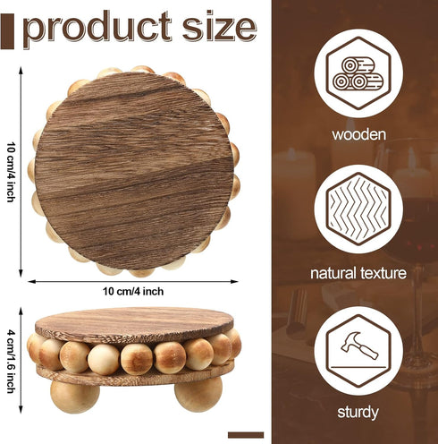 2 Home(3.94 Inch,Brown) Yookeer Pcs Wooden Risers for Displays Round Wood Riser Distressed Wood Risers Farmhouse