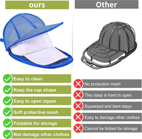 Hat Washer Cage, 1Pack Hat Washer for Baseball Caps Foldable Hat Cleaner for Washing Machine, Dishwasher Hat Rack Protector Organizer Storage for Flat & Curved Hats Blue by MAGTSMEI