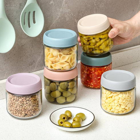 6-pack 10oz NETANY Glass jars with Airtight Lids, Overnight Oats Containers with Lids, Wide mouth Mason Salad jars
