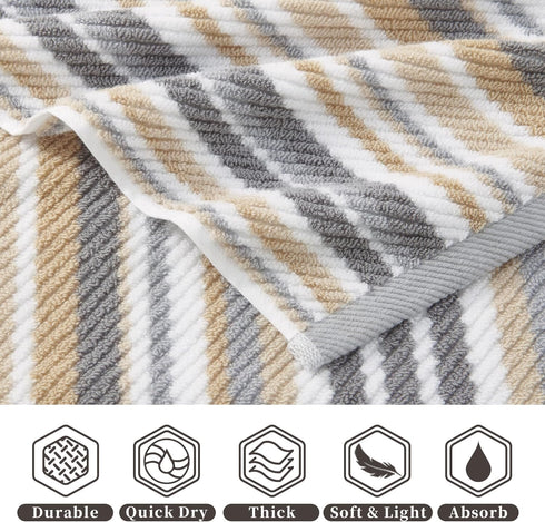 Set 4, 16"x27" 100% Set Beige Striped Hand Towels, Bathroom Hand Towels of - Cotton | Quick Dry | Absorbent | Light