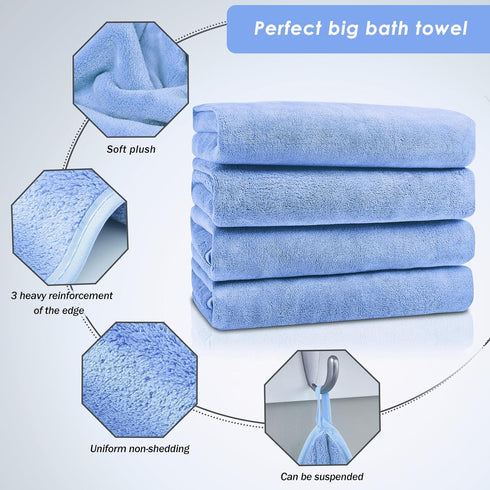 GraceAier 4 Pack, 28x56 Inch Set, Microfiber Bath Towels Coral Velvet Quick Dry Towel Highly Absorbent, Ultra Soft
