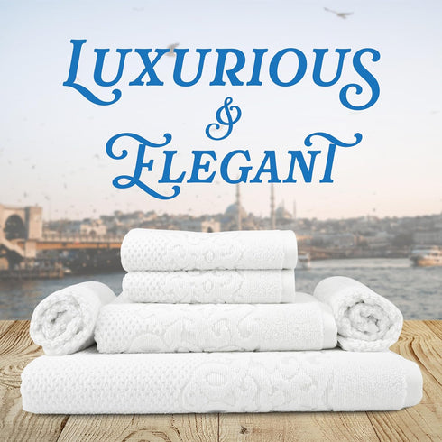 Set 6 Sets, EastNBlue Galata Premium Bath Towels of - Turkish Cotton Washcloths, Hand & Large Bath Towels Thick, Soft