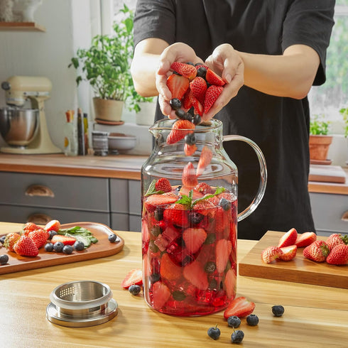 CMLKLZD 1 Gallon Glass Pitcher with Lid and Handle, Glass Water Carafe for Hot/Cold Water, Large Jug for Iced Tea