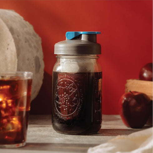 County Line Kitchen Cold Brew Coffee Maker, 2 Qt Mason Jar Pitcher with Stainless Steel Mesh Filter, Gray/Blue