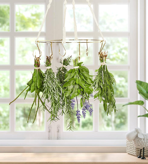 PROTITOUS 2pack Herb Drying Rack With Golden Herb Dryer Hooks, Hanging Rack With Wooden Balls, Golden Color