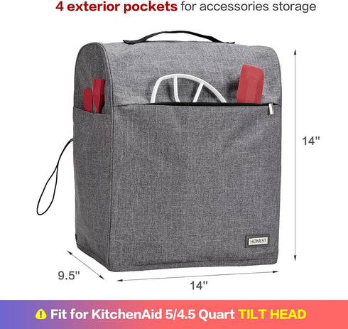 HOMEST Stand Mixer Dust Cover for KitchenAid 5/4.5 Quart Bowl Lift, Grey with Zipper Pocket