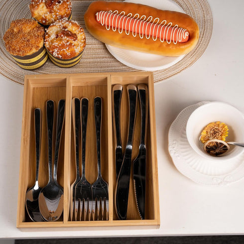 Bamboo Silverware Organizer, Kitchen Drawer Utensil Organizer, Flatware Tray for Kitchen Utensils