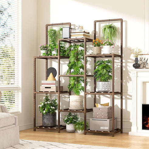 10-12 34.2 Wx47.6 Hx11.78 EnHomee Plant Stand Indoor Tall Plant Stand Outdoor Large Wood Plants Shelf with Pots