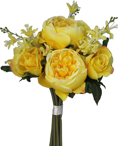 Admired By Nature 9 Stem Artificial Flowers English Rose Bud Spring Wedding Bouquet for Bride Bridesmaid, Yellow Floral