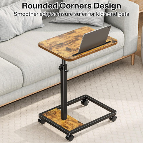 360 Adjustable TV Tray Table - Rotating C Shaped End Side Table Sofa Couch Bed Table with Wheels for Eating Living Room
