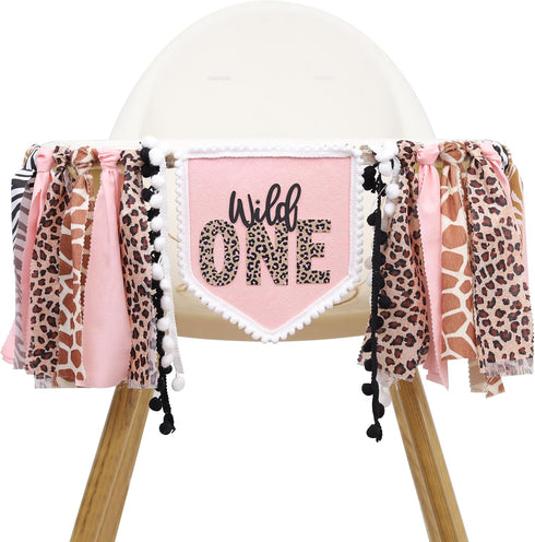 YOUAME Girls Leopard Print High Chair Banner - Wild One High Chair Decors,