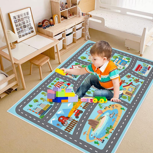 31''x47'' Kids Rug Car Rugs Playmat Carpet for Play Toy Cars for Playroom Classroom Kids Room, Non-Slip Road Traffic