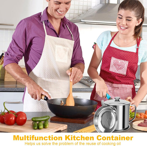 Bacon Grease Container, Kitchen Oil Can with Strainer and Anti-slip Coaster Tray for Storing Frying Oil