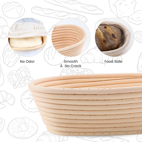 Bread Proofing Baskets Set of 2, 10 inch Oval Shaped Dough Proofing Bowls with Liners for Sourdough Baking