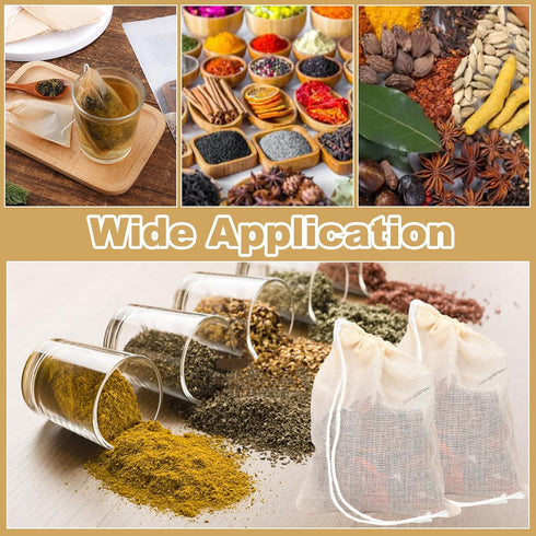 24pcs Drawstring Spice Bags, 3.86x3.15 Inch Muslin Tea Bags for Cooking, Reusable Filter for Herbs and Coffee