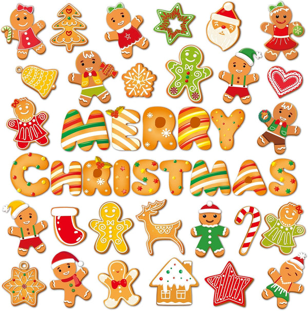 36 Pieces Christmas Magnets, Merry Christmas Fridge Magnet Stickers for Holiday Decoration (Gingerbread)