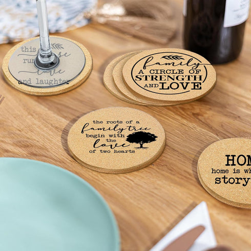 Cegkuc Set 6, 4" Coasters for Drinks with Holder of Family Coasters Home&Love Coaster for New Home Couples House