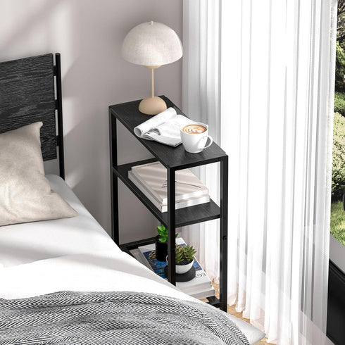 2-Tier Narrow Side Table for Small Space, Small End Table with Shelf Holder, Slim Nightstand, Skinny Snack Couch Table
