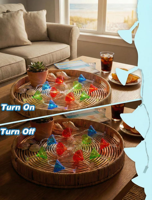 8.5Ft 10 Summer Cocktail Glass String Lights, Tropical Beach Themed Wine Glass String Lights with LED Cup Lights, Plug
