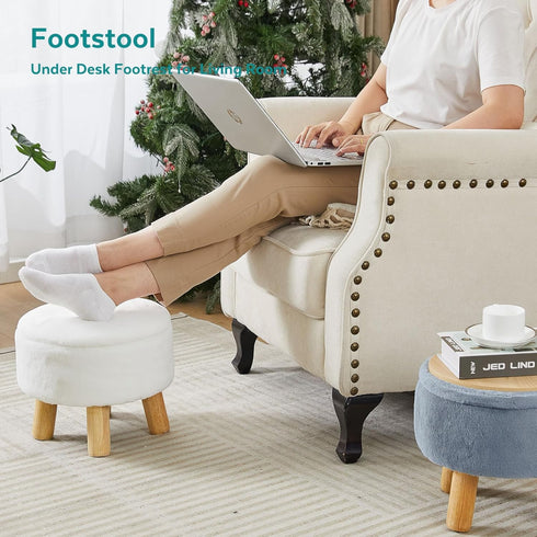 Small Foot Stool Ottoman with Storage, Soft Faux Fur Ottoman Foot Rest for Couch, Round Footstool with Storage, Small