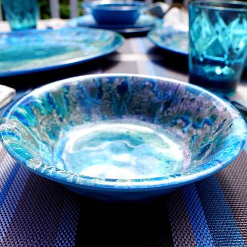 Radiance Teal Melamine 7.5" All Purpose Bowl Set of 6 - Deep Break-Resistant Bowls for Salad, Soup, Pasta, Snacks