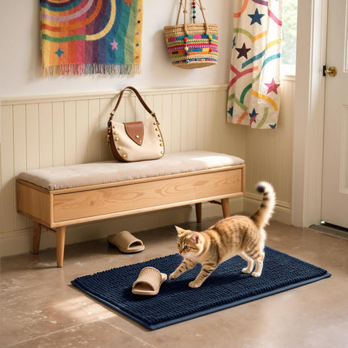 SUBRTEX Bathroom Rugs Chenille Bath Rug, Soft Shower Mat, Water Absorbent, Quick Dry, Machine Washable (Navy, 16" x 24")
