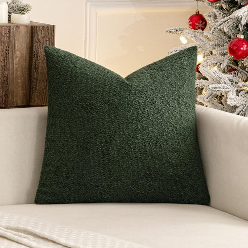 MIULEE Textured Boucle Throw Pillow Cover Dark Green Accent Solid Lumbar Pillow