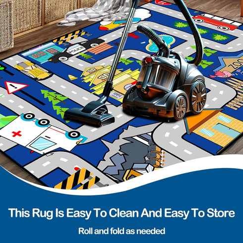 4.5x6 Kids Car Rug Play Mat - City Life Map Car Mat for Kids Toy Educational Play Traffic Road Carpet for Childrens