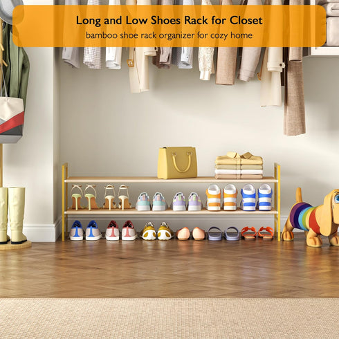 LVNIUS Closet Floor,2 Organizer,15-18 Closet Entryway,49 11 17 Long Shoe Rack for Tier Wide Shoes Shelf Pairs Bamboo
