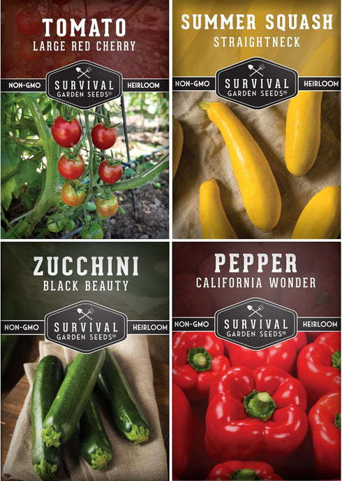 Survival Garden Seeds Kabob Skewer Vegetables Collection - Large Red Cherry Tomato,
