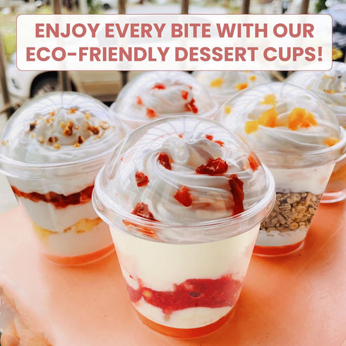 300 Pack 6 oz 100 OTOB Dessert Cups with Lids and Spoons | Serves | Round Small Yogurt Parfait Cups for Appetizers