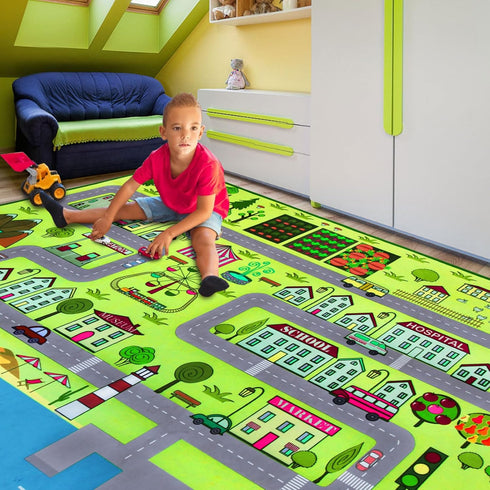 JinKune 60'' 84' Large Kids Carpet Play Mat Rug for Playroom, x Car Rugs Mat for Kids Toy Cars, City Life with Road