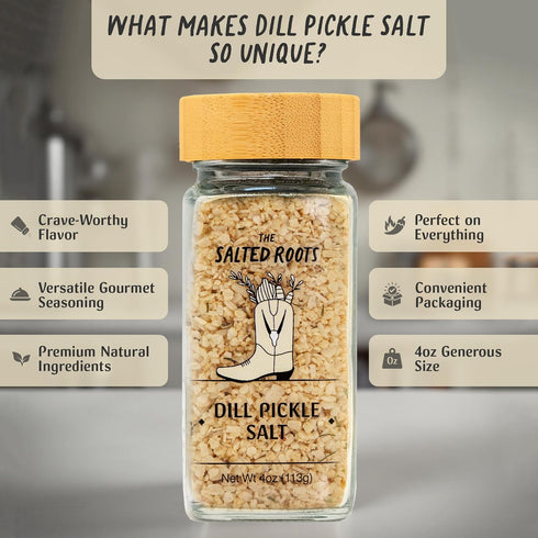4oz The Salted Roots - Dill Pickle Salt - Vodka-Infused with Fresh Dill, Vinegar & Pickling Spices - Tangy Gourmet