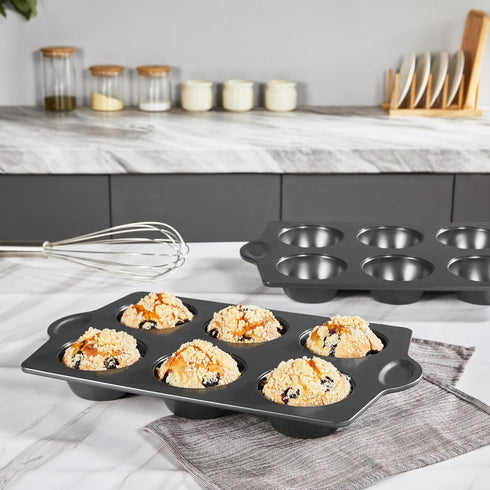 HONGBAKE Nonstick Jumbo Muffin Pan, 2 Pack Large Cupcake Tin for Baking, 3.5dia, 6 Cup, Extra Thick