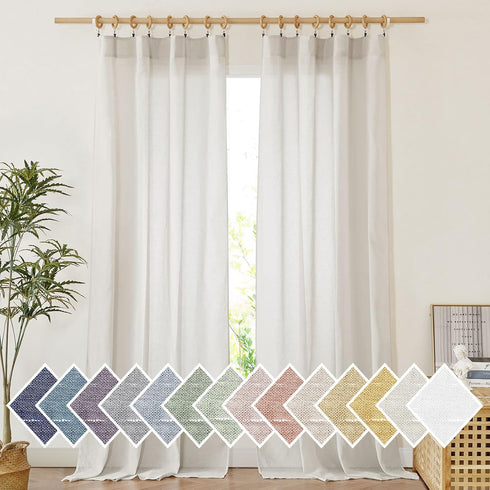 NICETOWN Linen Sheer Curtains, Rod Pocket & Back Tab Vertical Window Treatments for Living Room, Natural, W52 x L84,