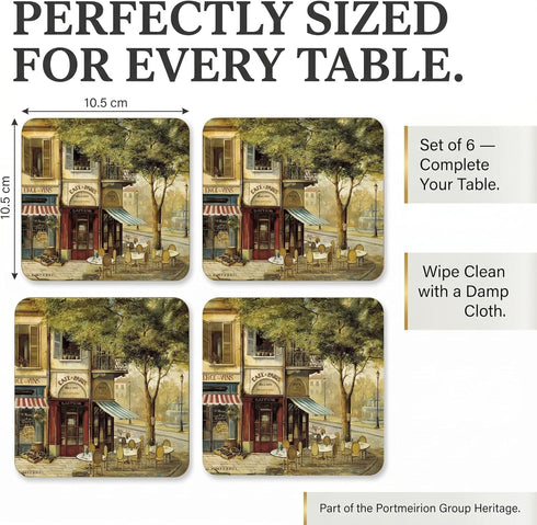 Set 4 4" Pimpernel Parisian Scenes Coasters, of Elegant Cork-Backed Boards Featuring Classic Paris Art Prints, Heat