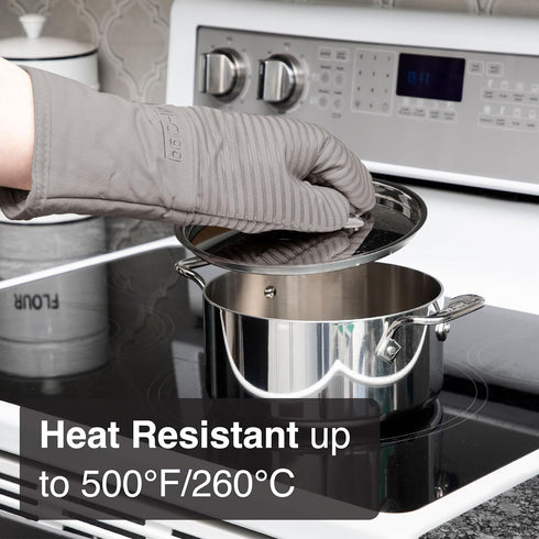 All-Clad Premium Silicone Oven Mitt, 14"x7", Heat Resistant to 500 Degrees, 100% Cotton & Silicone, Titanium Gray