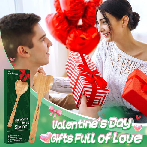 Bamboo Heart Shaped Spoon for Cooking, Wooden Kitchen Utensils, Valentine's Gifts for Mom