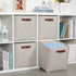 DULLEMELO Storage Bins, 4 Pack of 13x13x13 Decorative Cube Bins with Leather Handle (Beige)