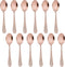 E-far 12-Piece Copper Coffee Spoons, 6-Inch Stainless Steel Espresso Spoons with Hammered Design & Mirror Finish