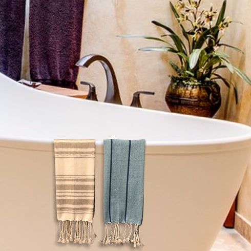 Peshtemal Hand Towels, 100% Natural Cotton Set of 2, 26 x 18 Inches for Bathroom, Gym, Hair Drying