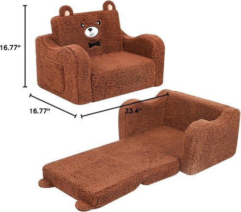 2-in-1 MOMCAYWEX Kids Sofa, Flip-Out Foam Couch, Soft Play Lounge Chair for Toddlers and Children, Brown