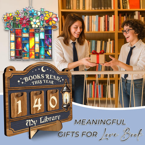 Counter, FF754 Books Read This Year Reading Tracker Sign for Home Library Decor, Book Suncatcher Ornament, Book Lover