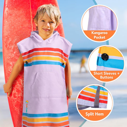 3-7 Sunset SUN CUBE Kids Towel Changing Swim Robe Surf Poncho, Quick Dry Microfiber Hooded Wearable Blanket for Boys