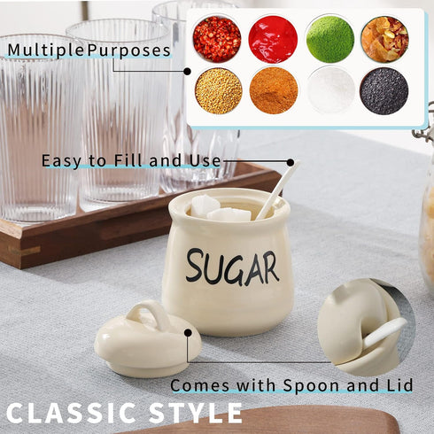 HAOTOP Porcelain Sugar Bowl with Lid and Spoon, 12oz (Beige)