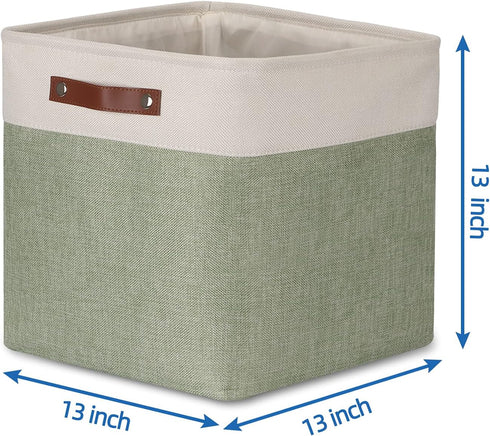Temary Cube Storage Baskets for Shelves, 4-Pack Fabric Storage Basket for Organizing Clothes, 13 Inch, White & Green