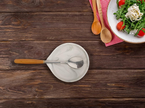 Spoon Rest - Ceramic Spoon Holder for Kitchen Counter, Dishwasher Safe Marble Decor, 3.5 Inches