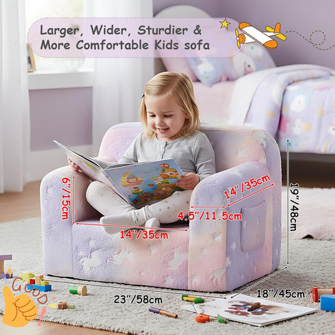 Tiita Kids Sofa, Childrens Couch with Carry Handle, Portable Toddler Foam Sofa Couch, Glow in the Dark Nursery Kids